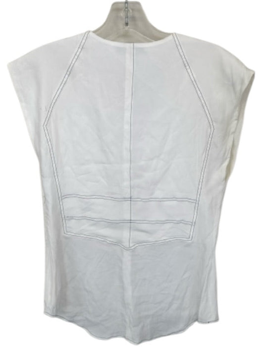 Cedric Charlier Size 6 Ivory & blue Silk Blend Cap Sleeve Pleat Detail Top Ivory & blue / 6