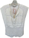 Cedric Charlier Size 6 Ivory & blue Silk Blend Cap Sleeve Pleat Detail Top Ivory & blue / 6