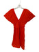 Sea New York Size 0 Orange Ramie Cap Sleeve Pleat Detail V Neck Tea Length Dress Orange / 0