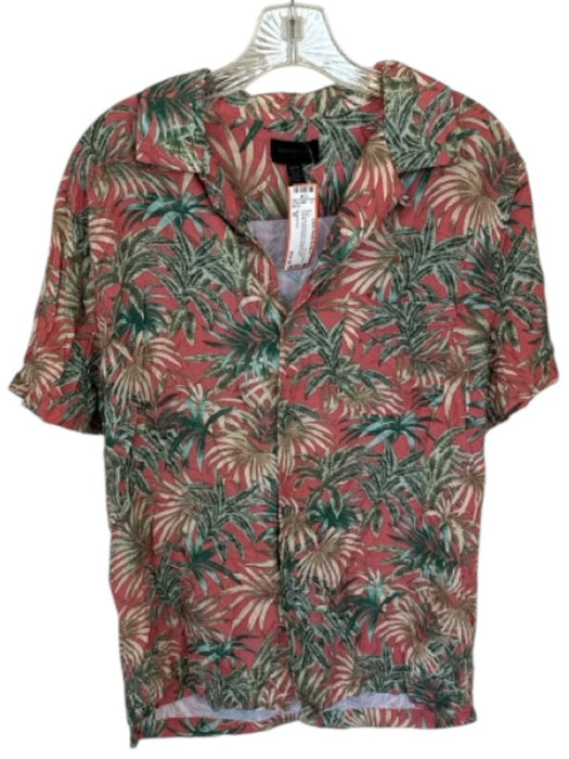 Magaschoni Size M Orange & Green Print Viscose Palm Leaves Button Down Shirt Orange & Green Print / M