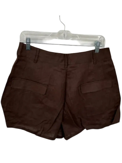 Aexae Size L Dark Brown Linen High Waist Front Pockets Shorts Dark Brown / L
