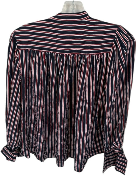 Frame Size XS Navy & Red Silk Long Sleeve Striped Button Down Top Navy & Red / XS