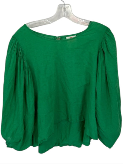 Farm Rio Size L Green Cotton Long Balloon Sleeve Swiss Dot Top Green / L