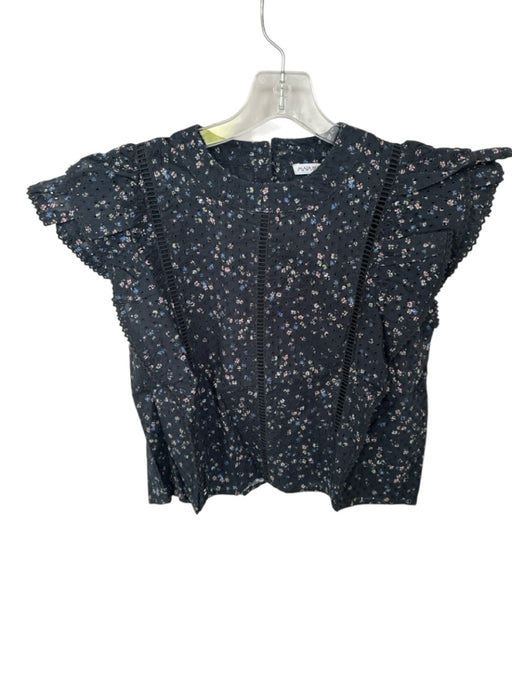 Maia Bergman Size M Black & Navy Cotton Flutter Sleeves Flowers eyelet Top Black & Navy / M