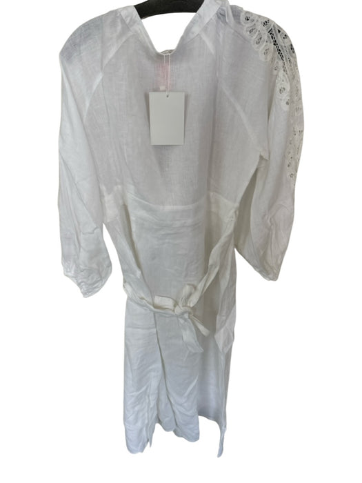 Maia Bergman Size M White Linen Long Balloon Sleeve Lace Sleeves Wrap Maxi Dress White / M
