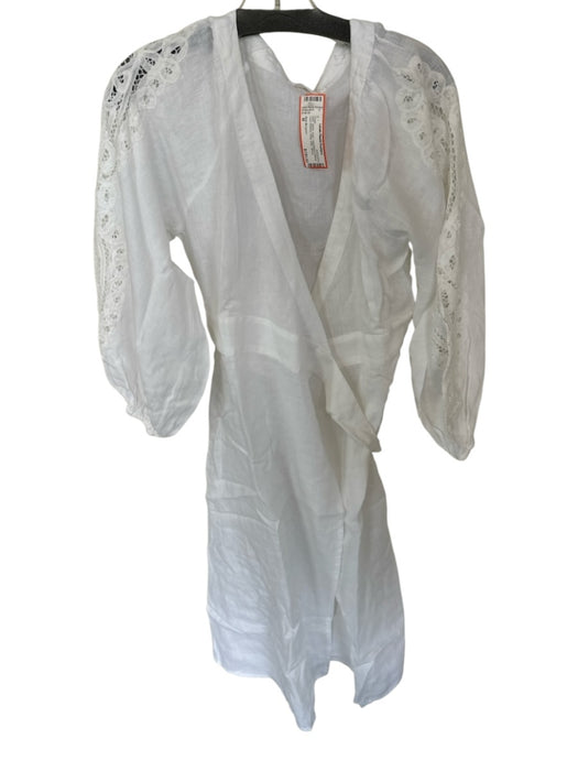 Maia Bergman Size M White Linen Long Balloon Sleeve Lace Sleeves Wrap Maxi Dress White / M