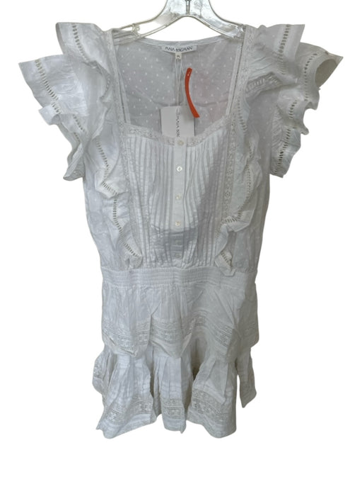 Maia Bergman Size M White Cotton Flutter Sleeves Swiss Dot Lace Dress White / M