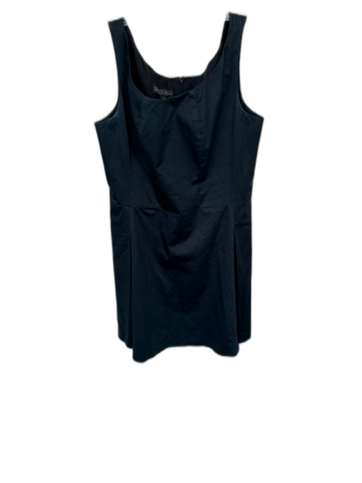 Lafayette 148 Size 12 Navy Cotton Blend Sleeveless Pleated Back Zip Dress Navy / 12