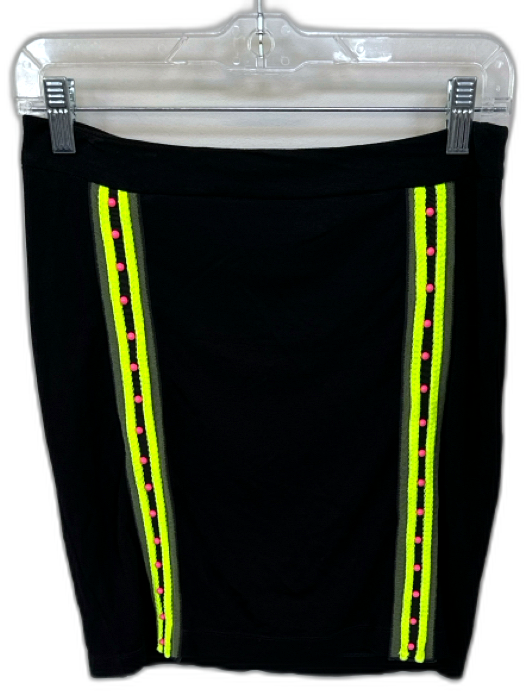 Love Moschino Size 4 Black & Neon Viscose Blend Rope Detail Side Zip Skirt Black & Neon / 4