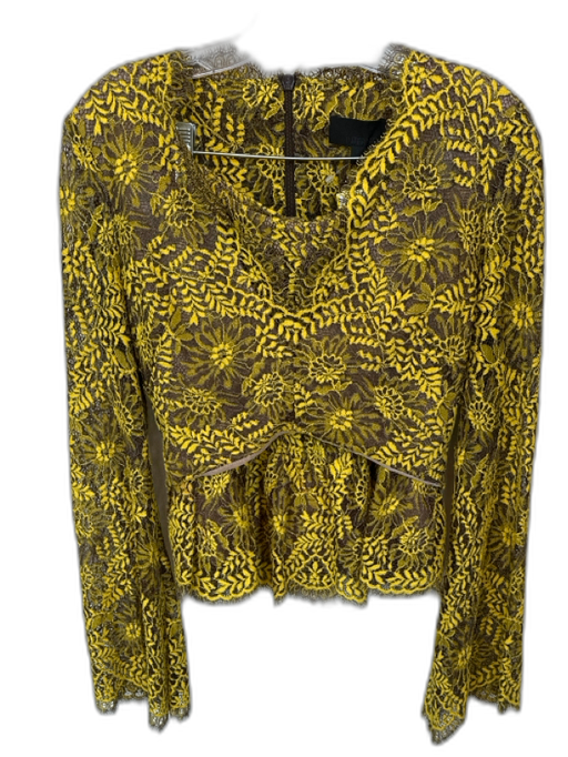 Intermix Size P Yellow & Nude Lace Long Sleeve Back Zip Skirt Set Yellow & Nude / P