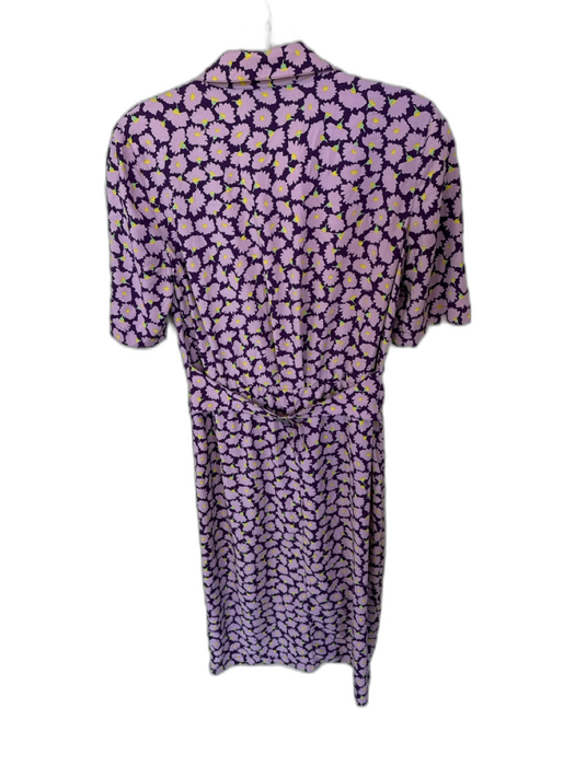 Kate Spade Size 0 Purple & Yellow Polyester 3/4 Sleeve Flowers Gathered Dress Purple & Yellow / 0
