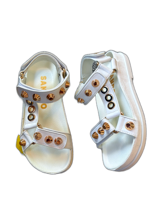 Sandro Shoe Size 36 White & Gold Leather Studded Velcro Sandals White & Gold / 36