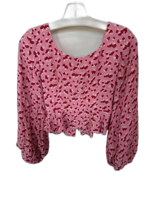 Staud Size 0 Pink & Red Rayon Blend Long Balloon Sleeve Mushroom Button Down Top Pink & Red / 0