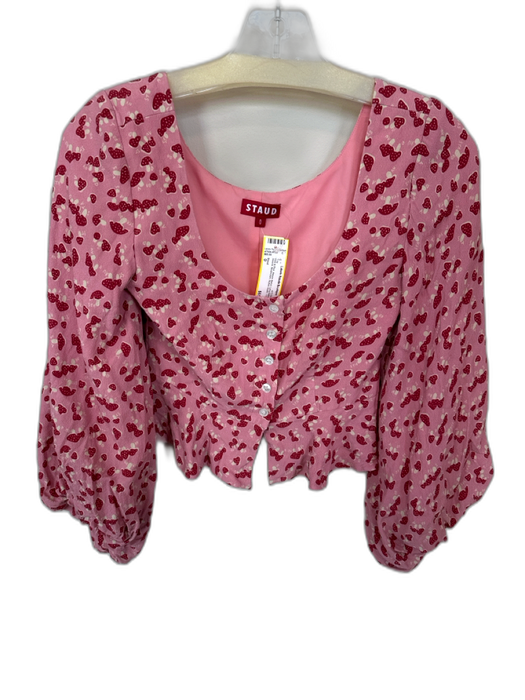 Staud Size 0 Pink & Red Rayon Blend Long Balloon Sleeve Mushroom Button Down Top Pink & Red / 0