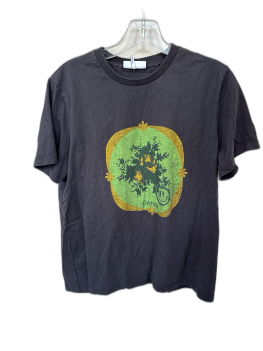 Ganni Size Est M gray & green Cotton Short Sleeve Flowers Top gray & green / Est M