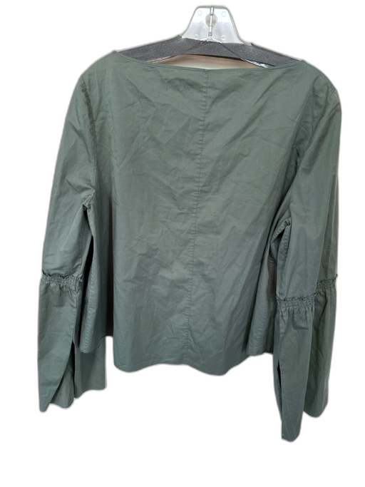 Tibi Size 8 Olive Green Cotton Long Bell Sleeve Boat Neck Top Olive Green / 8