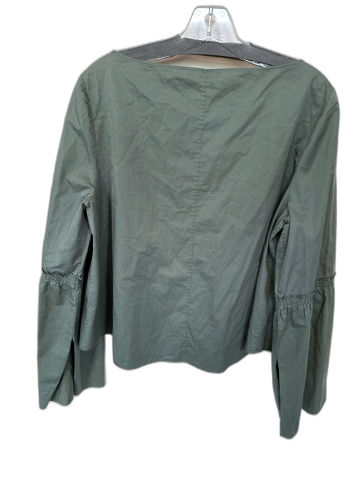 Tibi Size 8 Olive Green Cotton Long Bell Sleeve Boat Neck Top Olive Green / 8