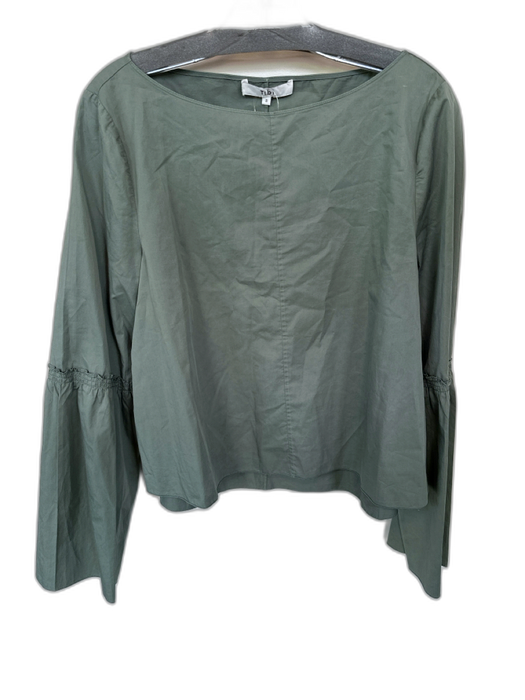 Tibi Size 8 Olive Green Cotton Long Bell Sleeve Boat Neck Top Olive Green / 8