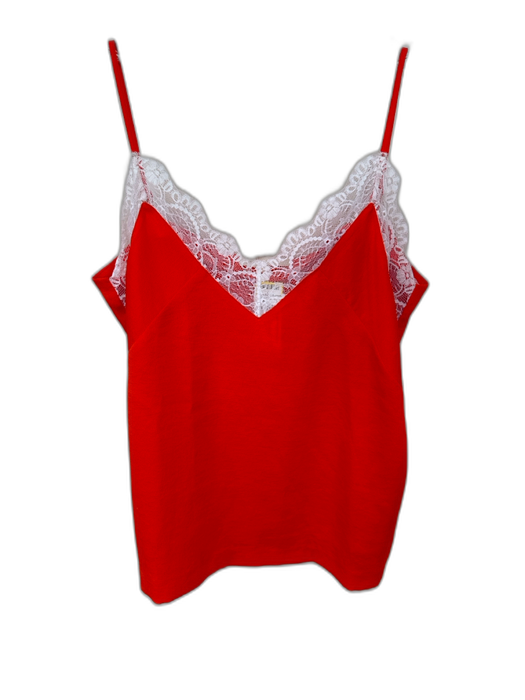Maje Size 3/L Orange & White Polyester Spaghetti Strap Lace Trim Top Orange & White / 3/L