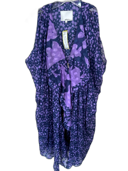 3.1 Phillip Lim Size 4 Purple & Navy Silk Sleeveless Flowers Front Zip Dress Purple & Navy / 4