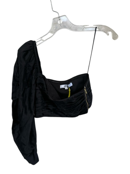 AIIFOS Size S Black Silk One Shoulder Pleated Cropped Top Black / S