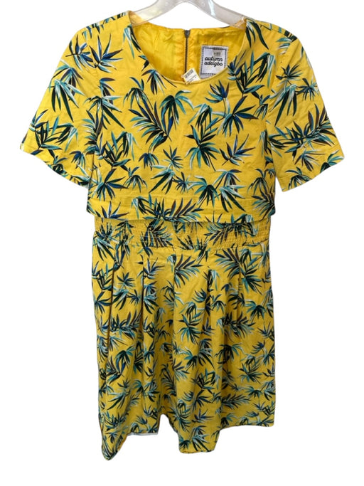 Autumn Adeigbo Size 2 Yellow & Blue Cotton Short Sleeve Bamboo leaves Dress Yellow & Blue / 2