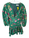 Lalibela Size S Green & Purple Cotton Long Balloon Sleeve Botanical V Neck Dress Green & Purple / S
