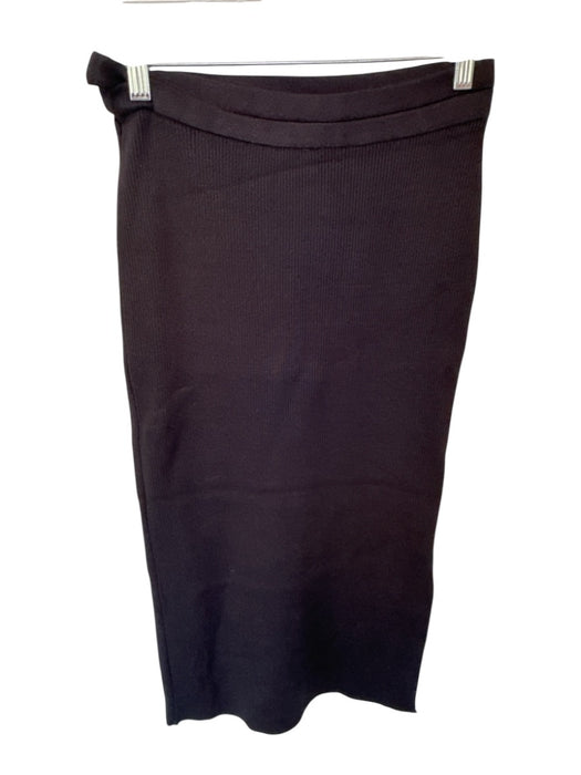 Paola Bernardi Size M Black Viscose Blend Elastic Waist Ribbed Maxi Skirt Black / M