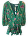 Lalibela Size L Green & Purple Cotton Long Balloon Sleeve Botanical V Neck Dress Green & Purple / L