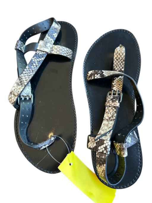 The Kooples Shoe Size 38 Black & Taupe Leather Snake Skin Thong Buckle Sandals Black & Taupe / 38