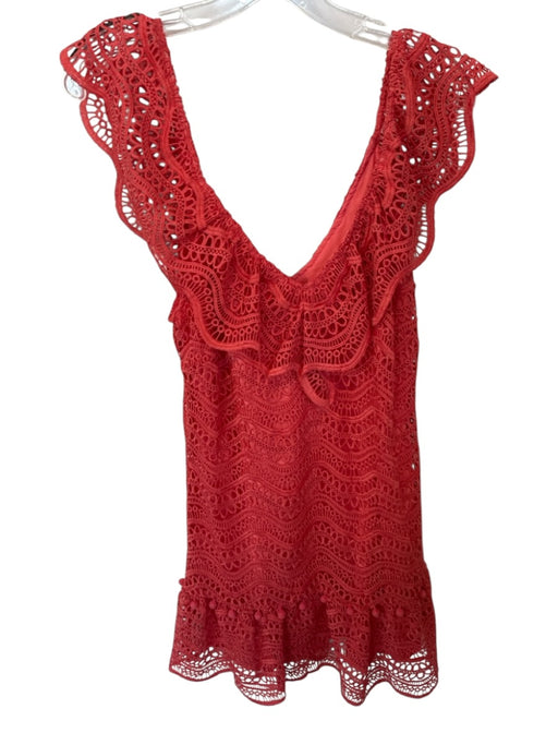 Saylor Size M coral Lace Off Shoulder Pom Pom Dress coral / M