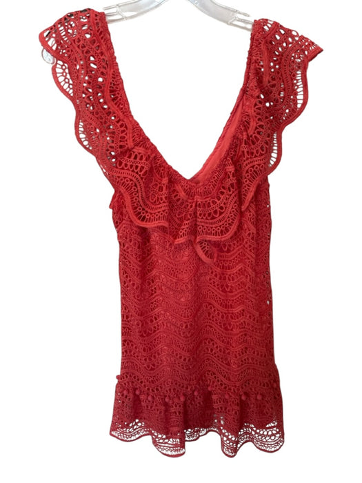 Saylor Size M coral Lace Off Shoulder Pom Pom Dress coral / M