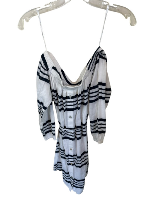 Faithful The Brand Size 2 White & Navy Cotton Off Shoulder Striped Belted Dress White & Navy / 2