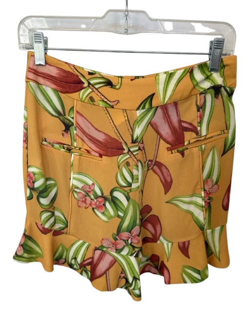 PatBo Size 4 Mustard & Green Polyester High Waist Botanical Ruffles Shorts Mustard & Green / 4