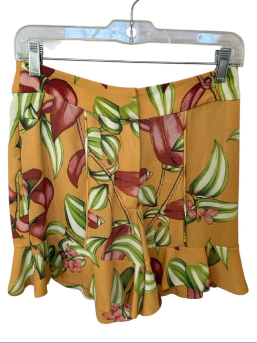 PatBo Size 4 Mustard & Green Polyester High Waist Botanical Ruffles Shorts Mustard & Green / 4