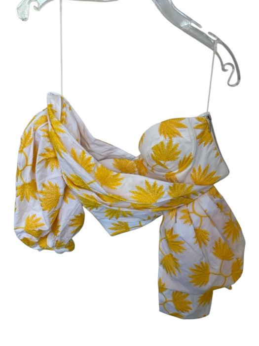 Acler Size 4 White & yellow Cotton Corset Embroidered Flowers Cropped Top White & yellow / 4