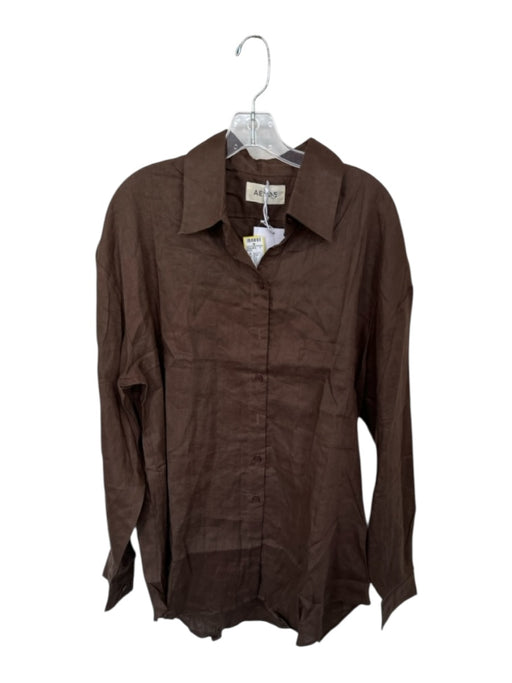 Aexae Size M Chocolate Brown Linen Long Sleeve Button Down Top Chocolate Brown / M