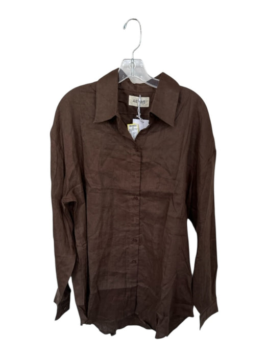 Aexae Size M Chocolate Brown Linen Long Sleeve Button Down Top Chocolate Brown / M