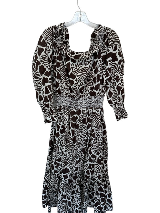 Adam Lippes Size 4 Brown & White Cotton Off Shoulder Animal Print Maxi Dress Brown & White / 4