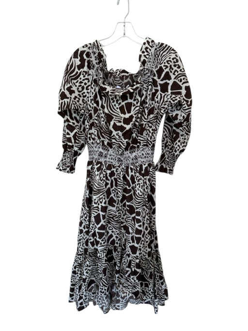 Adam Lippes Size 4 Brown & White Cotton Off Shoulder Animal Print Maxi Dress Brown & White / 4