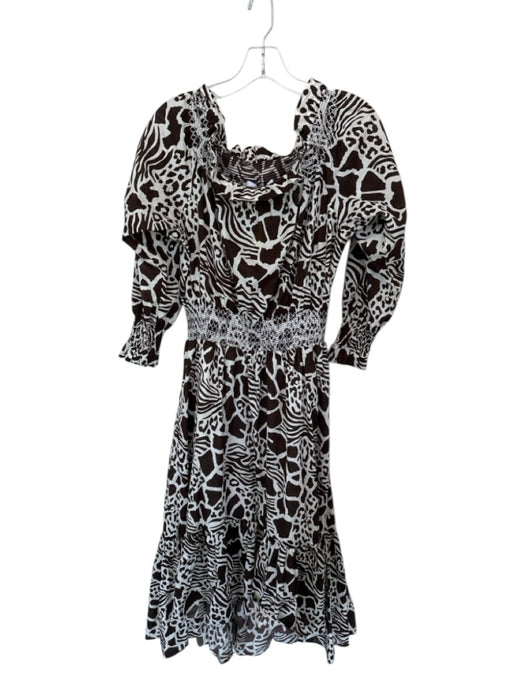 Adam Lippes Size 4 Brown & White Cotton Off Shoulder Animal Print Maxi Dress Brown & White / 4