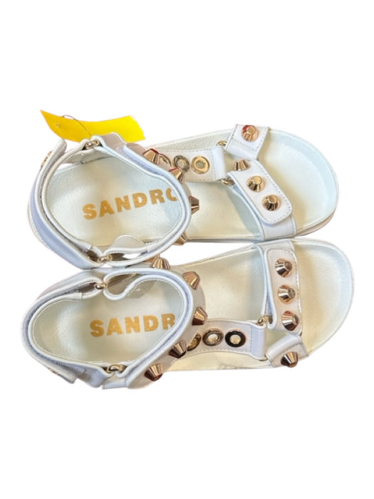 Sandro Shoe Size 36 White & Gold Leather Studded Velcro Sandals White & Gold / 36