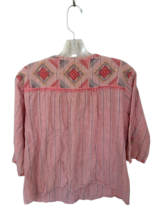 Johnny Was Size L Pink & blue Cotton 3/4 Sleeve Embroidered Tassel Top Pink & blue / L