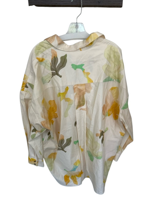 Acler Size 4 Peach & Green Cotton Long Sleeve Flowers Button Down Oversized Top Peach & Green / 4