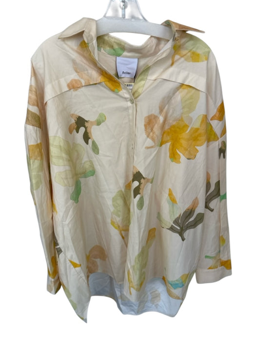 Acler Size 4 Peach & Green Cotton Long Sleeve Flowers Button Down Oversized Top Peach & Green / 4