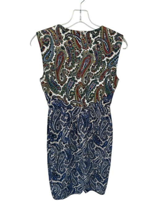 Diane Von Furstenberg Size 4 Navy & Cream Cotton Blend Sleeveless Paisley Dress Navy & Cream / 4