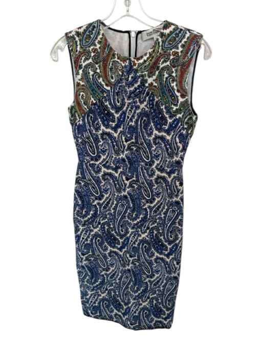 Diane Von Furstenberg Size 4 Navy & Cream Cotton Blend Sleeveless Paisley Dress Navy & Cream / 4