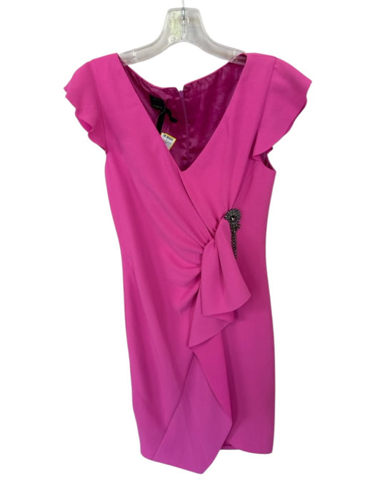 Pinko Size 40 Pink & Silver Flutter Sleeves Rhinestone Back Zip Midi Dress Pink & Silver / 40