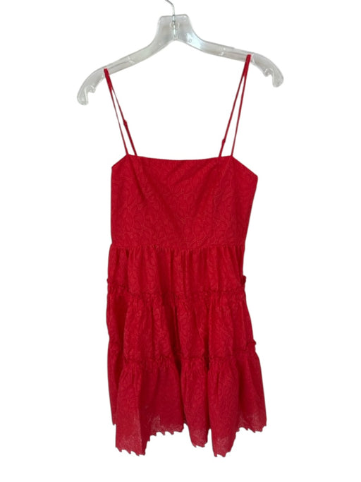 Lalibela Size S Red Cotton Spaghetti Strap Eyelet leaves Side Zip Dress Red / S