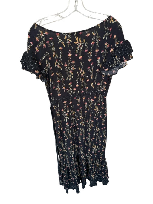 Likely Size Est S Black & Green Viscose Short Sleeve Botanical Side Tie Dress Black & Green / Est S